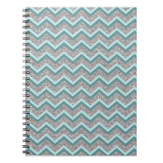 Cuaderno Purpurina plateado y ZigZag Verde azulado (Frente)