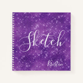 Cuaderno Purpurina Purple White Script Tu Nombre Sketchbook