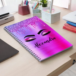 Cuaderno Purpurina púrpura Esparkle Eyelashes Monograma Nom