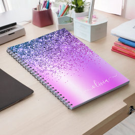 Cuaderno Purpurina púrpura Esparkle Glam Monograma Metaliza
