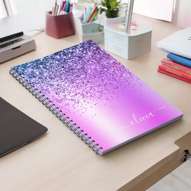 Cuaderno Purpurina púrpura Esparkle Glam Monograma Metaliza (Subido por el creador)