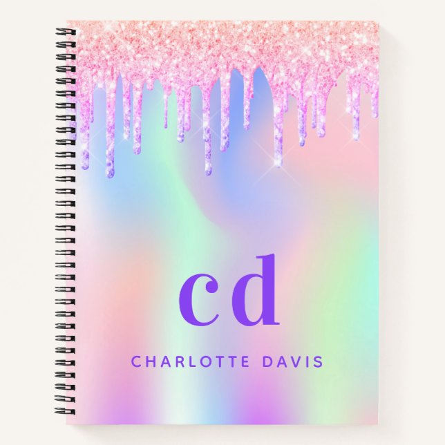 Cuaderno Purpurina púrpura rosa Sketchbook gotea holografía (Anverso)