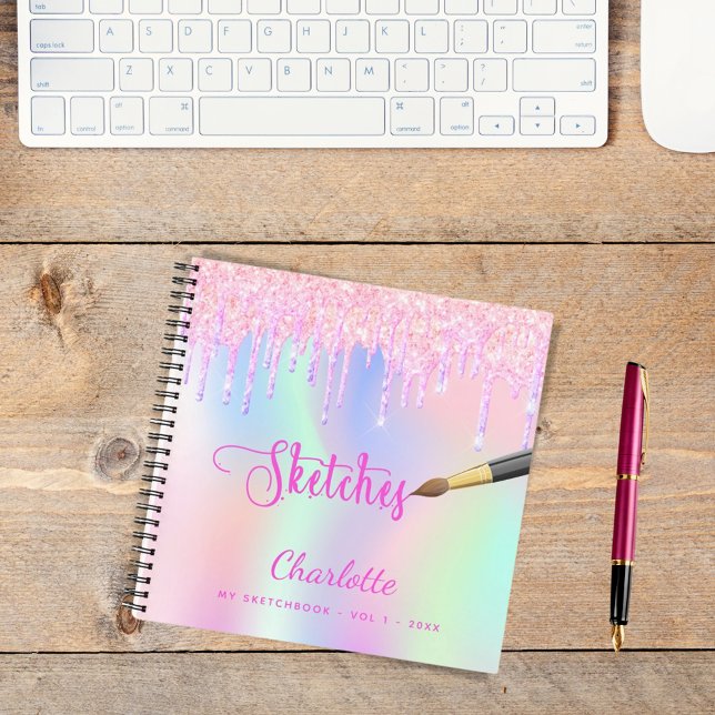 Cuaderno Purpurina púrpura rosa Sketchbook gotea holografía (Subido por el creador)