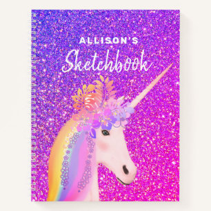 Cuaderno Purpurina Púrpura Rosa Unicorn Sketchbook Con Nom