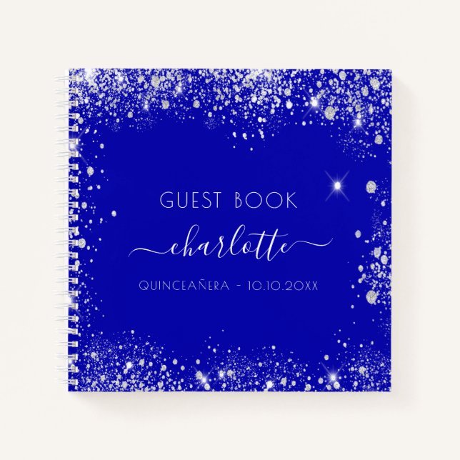Cuaderno Purpurina real de plata azul Quinceanera (Anverso)