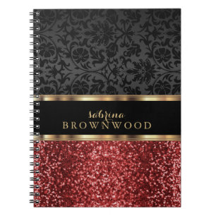 Cuaderno Purpurina Roja y Damasco Negro