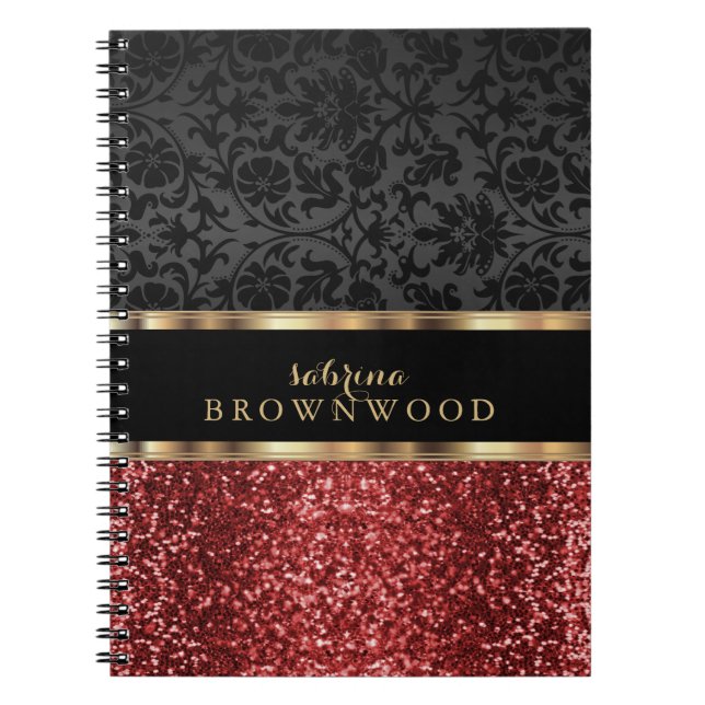 Cuaderno Purpurina Roja y Damasco Negro (Frente)