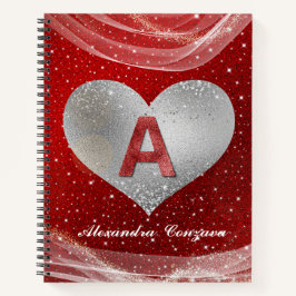 Cuaderno Purpurina rojo de San Valentín carta inicial monog