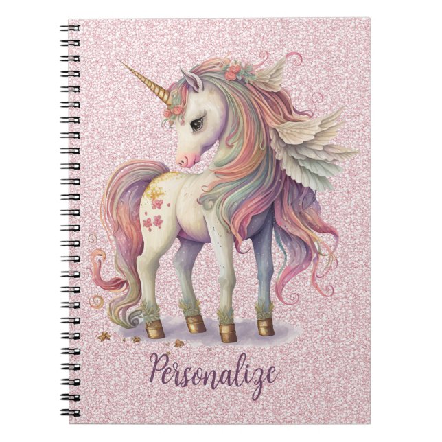 Cuaderno Purpurina rosa de colores arcoiris mágicos de Unic (Frente)