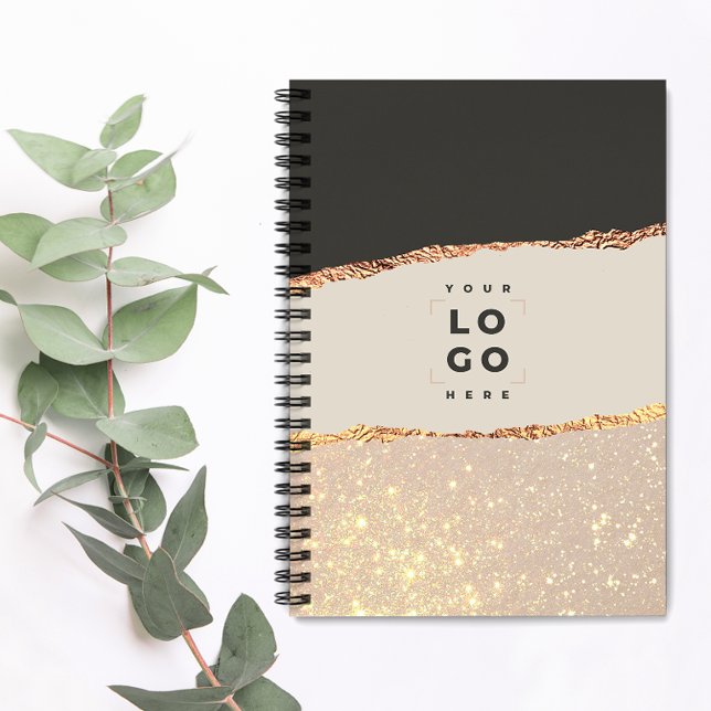 Cuaderno purpurina Rosa de oro negro elegante logo de presu (Subido por el creador)