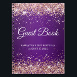 Cuaderno Purpurina Rosa de Oro Purple 21st Birthday Guestbo<br><div class="desc">Crea tu propio libro de invitados para la celebración de su fiesta de 21 años en este cuaderno en blanco. Girly faux brillantemente rosa purpurina de oro en el borde superior e inferior, sobre un gradiente morado oscuro y real o fondo sombrío. Puede personalizar el estilo y el tamaño de...</div>
