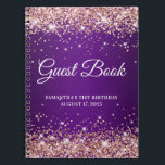 Cuaderno Purpurina Rosa de Oro Purple 21st Birthday Guestbo<br><div class="desc">Crea tu propio libro de invitados para la celebración de su fiesta de 21 años en este cuaderno en blanco. Girly faux brillantemente rosa purpurina de oro en el borde superior e inferior, sobre un gradiente morado oscuro y real o fondo sombrío. Puede personalizar el estilo y el tamaño de...</div>
