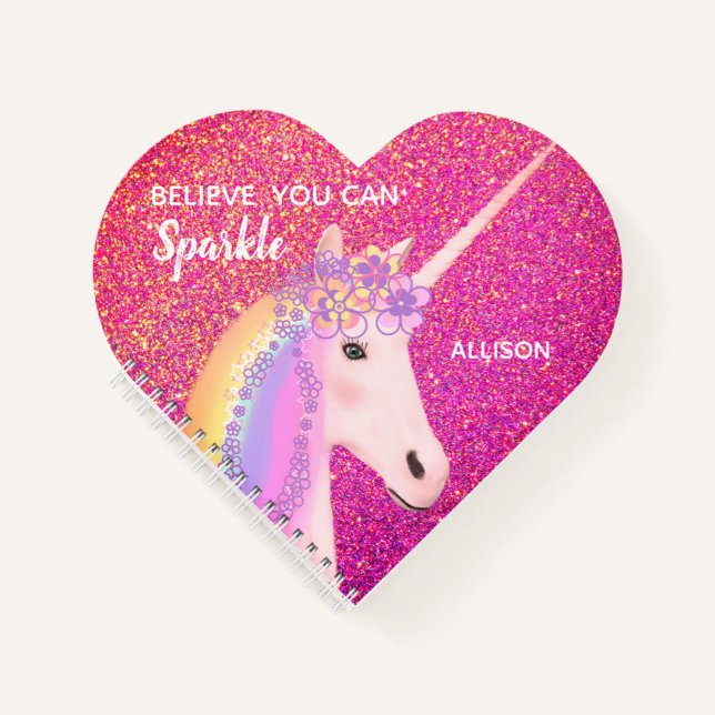 Cuaderno Purpurina rosa de unicornio corto Sparkle personal (Anverso)