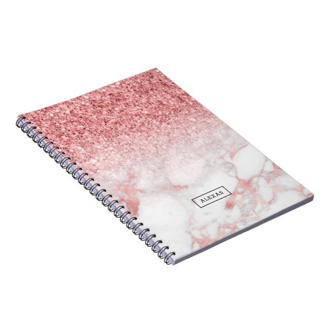 Cuaderno purpurina Rosa-dorado y mármol sombrío (Lado Derecho)