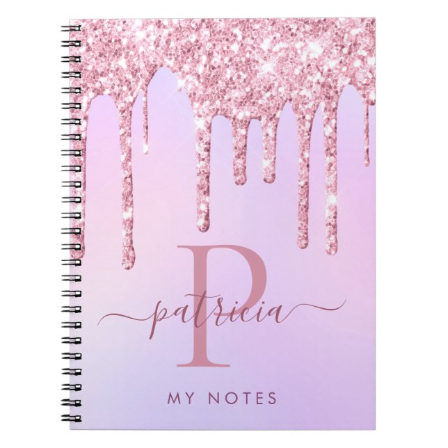 Cuaderno Purpurina rosa Glam Perfora Elegante portátil mono (Frente)