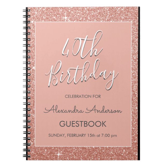 Cuaderno Purpurina Rosa Gold Sparkle 40 cumpleaños libro de (Frente)