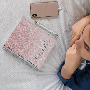 Cuaderno Purpurina rosa moderno marca nombre personalizado
