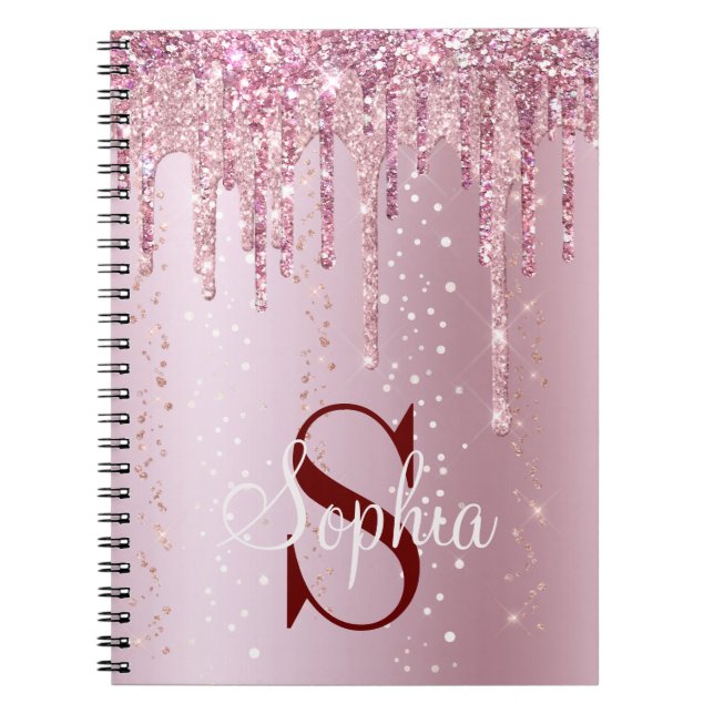 Cuaderno Purpurina Rosa Monograma Oro Rasca (Frente)