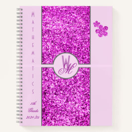 Cuaderno Purpurina rosa monogramado con flores