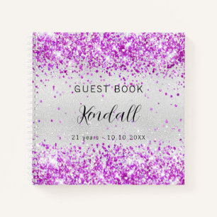 Cuaderno Purpurina rosa morado de plata de cumpleaños de li