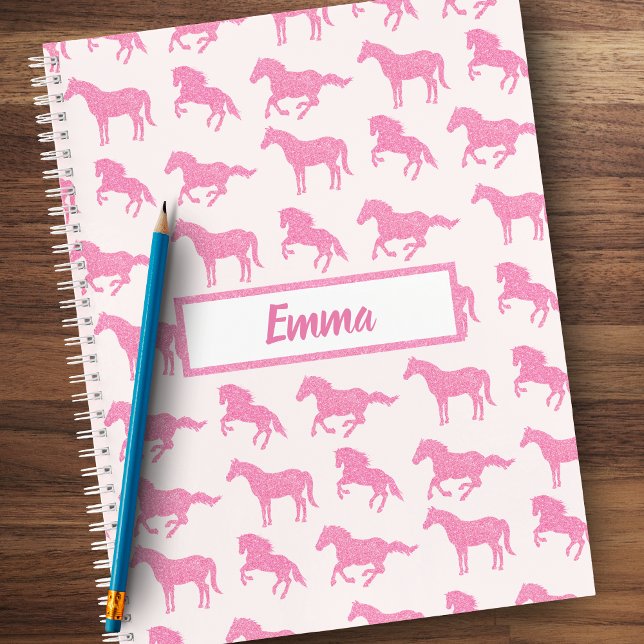 Cuaderno Purpurina Rosa Patrón de Caballo Niña Pequeña Nomb (Subido por el creador)