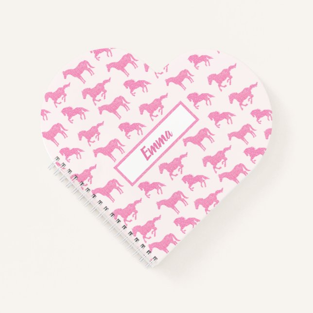 Cuaderno Purpurina Rosa Patrón de Caballo Niña Pequeña Nomb (Anverso)