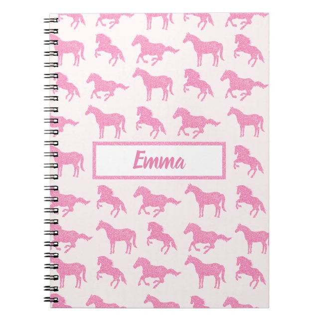 Cuaderno Purpurina Rosa Patrón de Caballo Niña Pequeña Nomb (Frente)