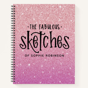 Cuaderno Purpurina Rosa Personalizado Sketchbook Su Nombre