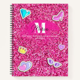Cuaderno Purpurina Rosado Caliente Monograma Girly Sketchbo
