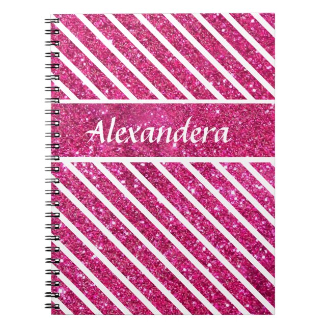 Cuaderno Purpurina rosado Girly y alfabeto blanco Glam mode (Frente)
