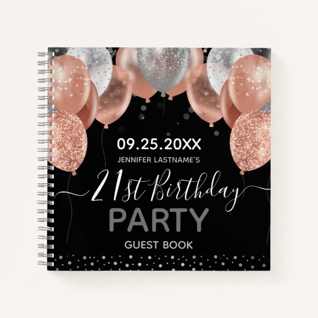 Cuaderno Purpurina Rosado Globos 21ª nota de cumpleaños (Anverso)