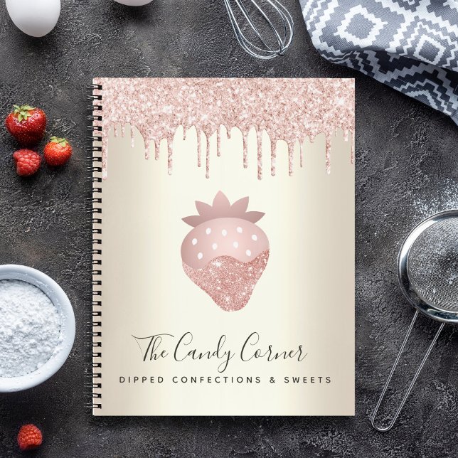 Cuaderno Purpurina rosado gotea oro de fresa (Subido por el creador)