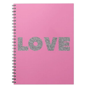 Cuaderno Purpurina rosado plateado amor