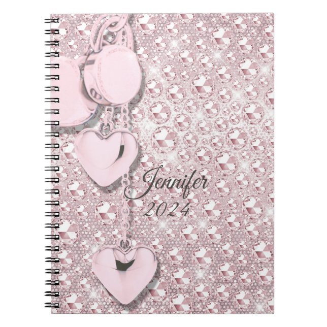 Cuaderno Purpurina rosado Rubor Drips Monograma 2024 (Frente)