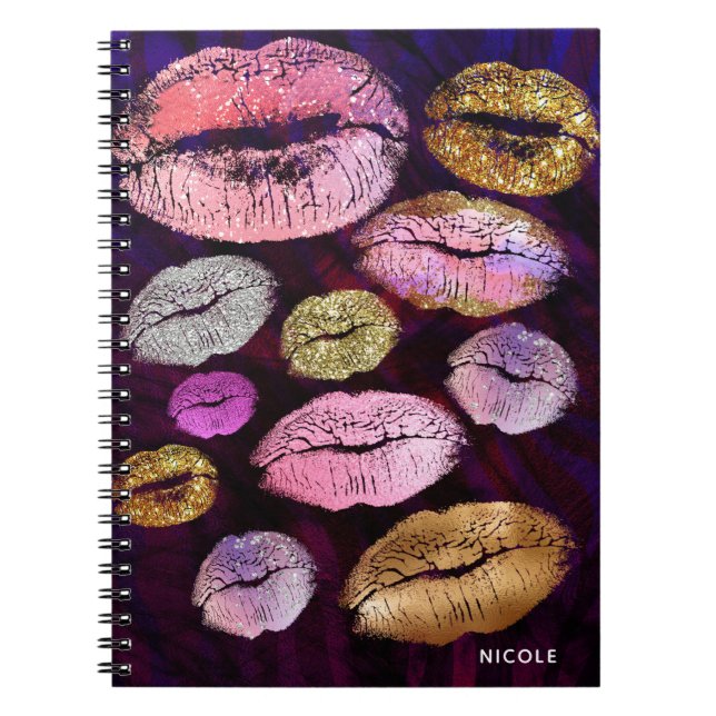 Cuaderno Purpurina Sparkly Kiss Lips Belleza maquillaje mod (Frente)