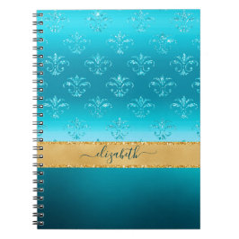 Cuaderno Purpurina Turquesa Oro Elegante Glam Personalizado