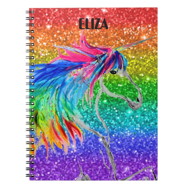 Cuaderno Purpurina Unicornio Chicas del boho Rainbow Cute (Frente)