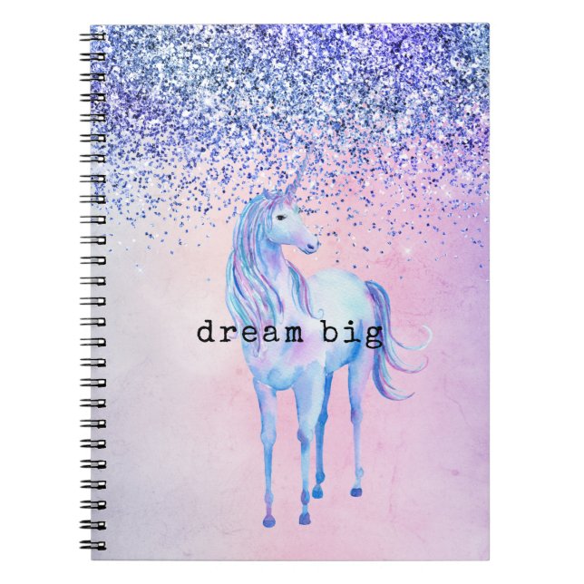 Cuaderno Purpurina Unicornio Púrpura Azul Rosa (Frente)