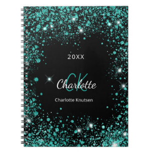 Cuaderno Purpurina verde azulado negro polvo verde iniciale