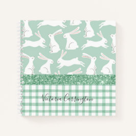 Cuaderno Purpurina Verde Gingham Plaid Rabbits Nombre