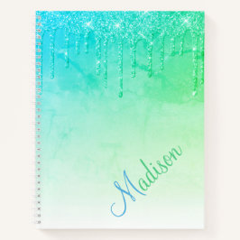 Cuaderno Purpurina verde Ombré Glam Sparkles Nombre Bloc de