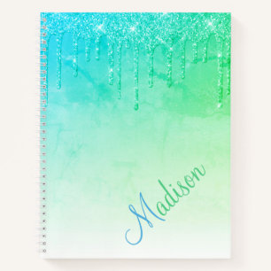 Cuaderno Purpurina verde Ombré Glam Sparkles Nombre Bloc de