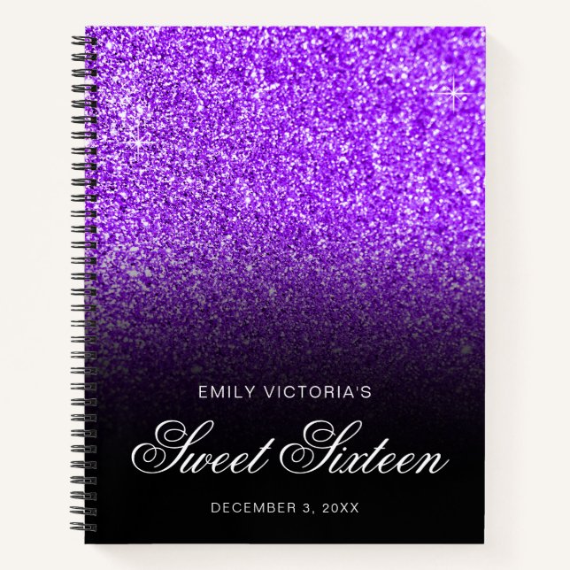 Cuaderno Purpurina Violeta Ombre Negro Dulce Dieciséis Gues (Anverso)