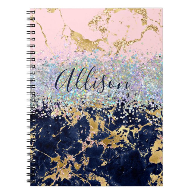 Cuaderno Purpurina y mármol personalizado (Frente)