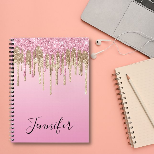 Cuaderno purpurinas de goteo de oro rosa personalizados mín (Subido por el creador)