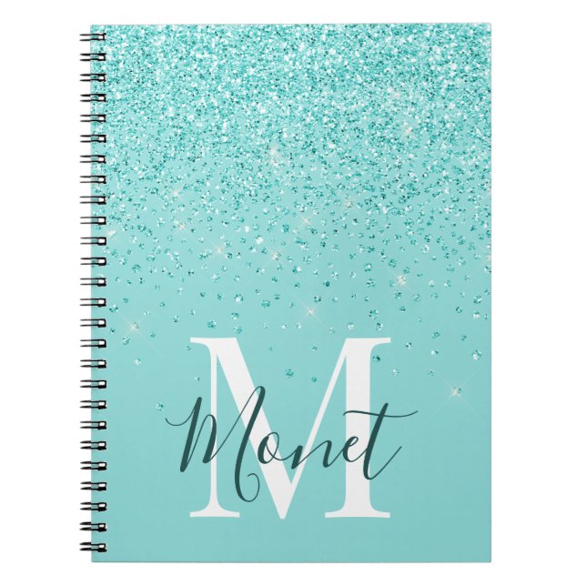 Cuaderno Purpurinas verde azulados Monograma Nombre Autocui (Frente)