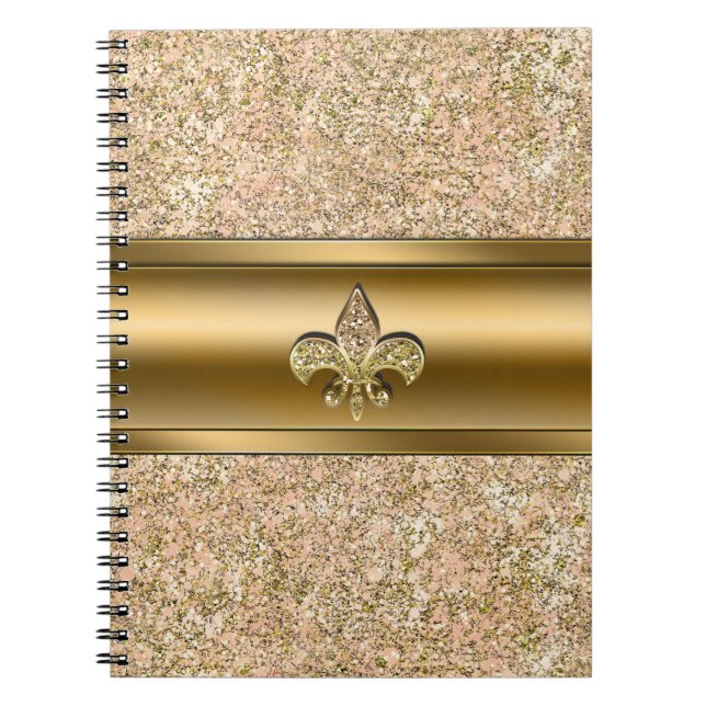 Cuaderno Purpurinoso de espárragos rosados y dorados Fleur  (Frente)