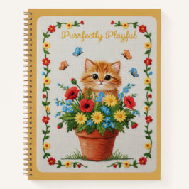 Cuaderno Purrfectly Playful Embroidered Kitten Poppies