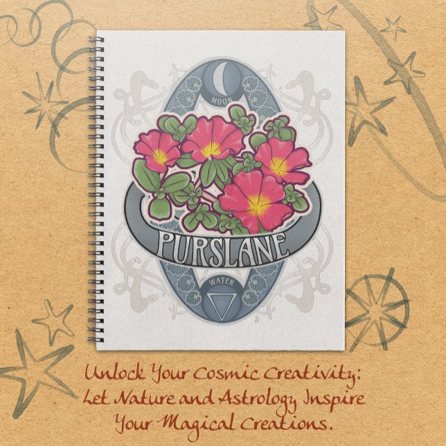 Cuaderno Purslane - Astrología floral y magia (Purslane-Flower Astrology and Magic Notebook vintage-style art of flowers and their magical symbols.)