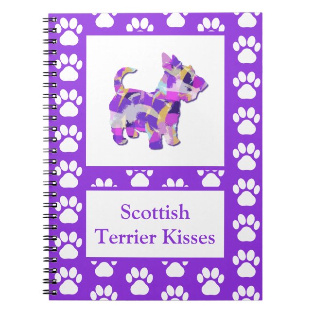Cuaderno PY&B escocés Terrier Dog Silhouette Paw Purple (Frente)